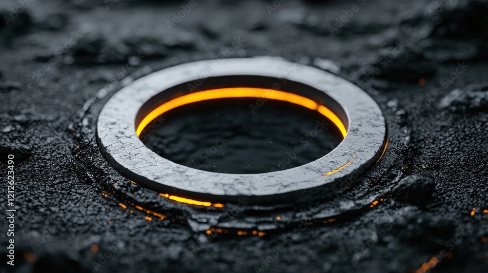 A metal coil floating above the ground with glowing edges