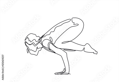 Young woman girl athlete goes in for sports yoga fitness. One continuous drawing line, logo single hand drawn art doodle isolated minimal illustration.
