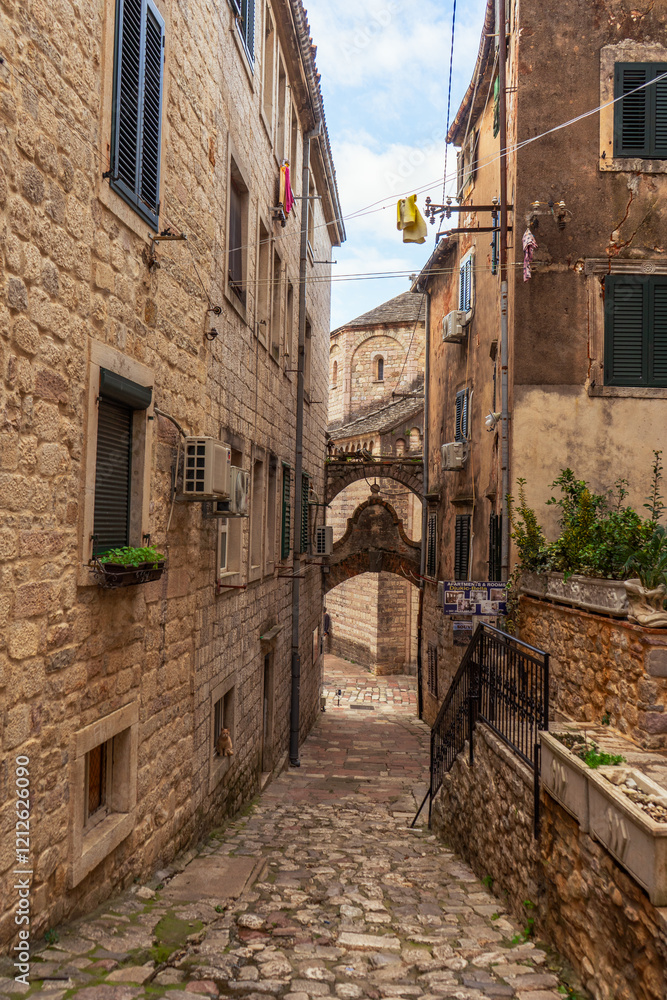 Fototapeta premium Windows of the old European city of Kotor.