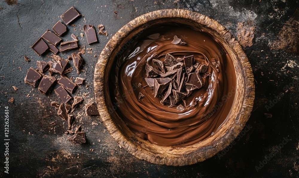 Swirling Melted Chocolate with Chocolate Flakes Swirling Melted Chocolate with Chocolate Flakes