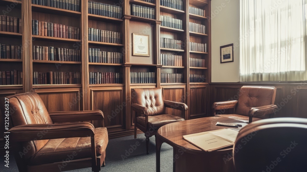 Classic Library Study With Leather Chairs And Bookshelves Classic Library Study With Leather Chairs And Bookshelves