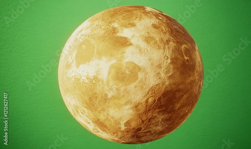 Venus on Green Screen: A detailed, realistic rendering of Venus against a vibrant green scree
