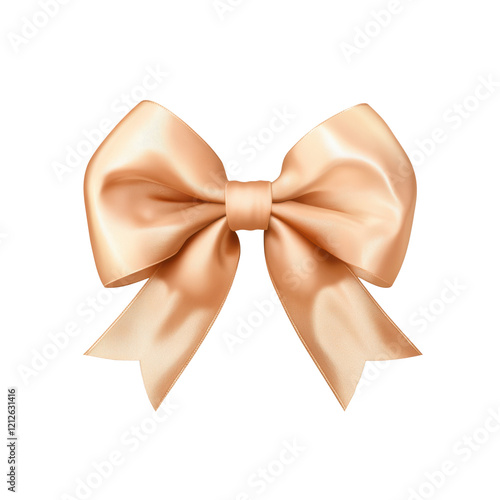 Soft peach satin bow with ribbon tails, featuring a gentle and smooth texture. Ideal for gift wrapping, craft projects, or festive decorations. Isolated on transparent background, png. photo