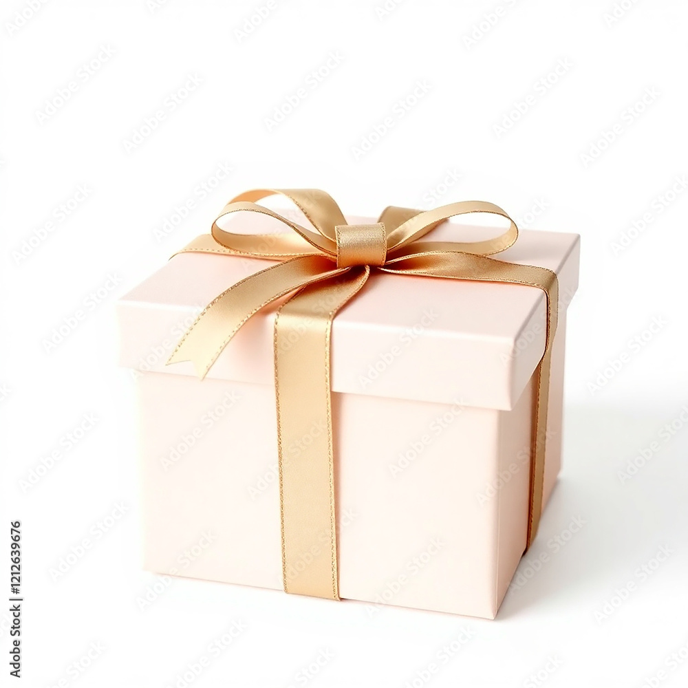 Fototapeta premium Elegant Peach Gift Box with Gold Ribbon Bow - Perfect for Celebrations and Special Occasions