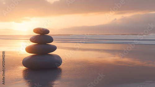 Portray tranquility and balance with a serene image of stacked rocks representing peace and harmony in natures beautiful landscape setting