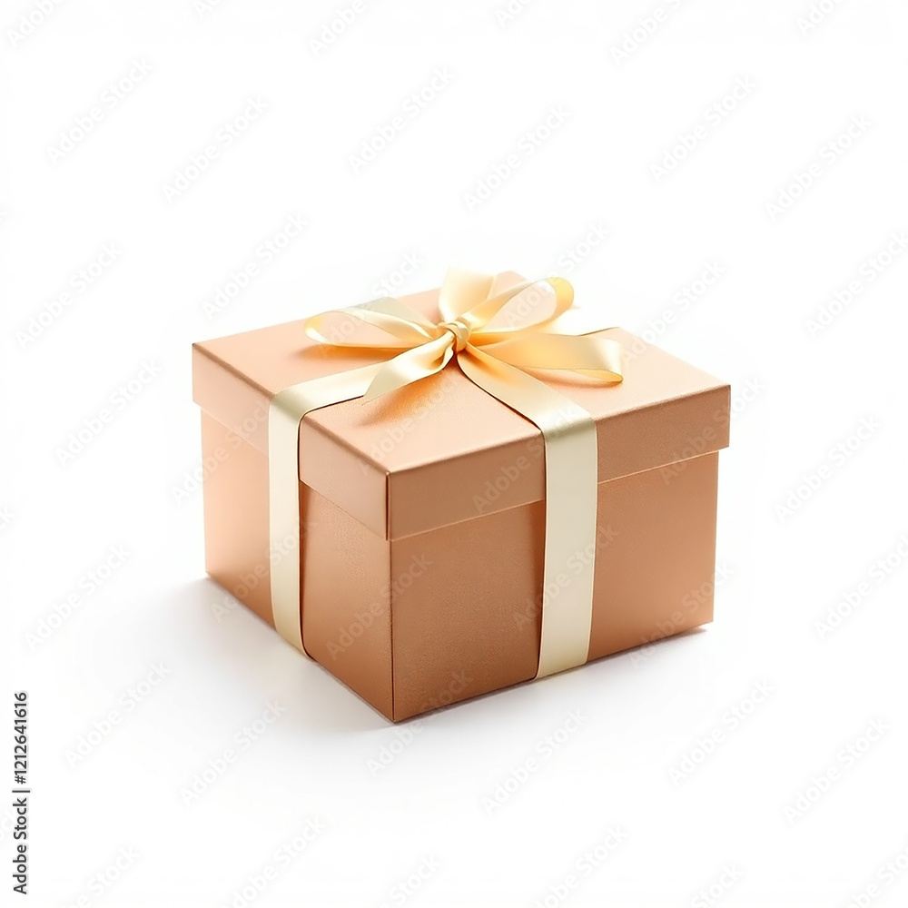 Obraz premium Elegant Peach Gift Box with Gold Ribbon Bow - Perfect for Celebrations and Special Occasions