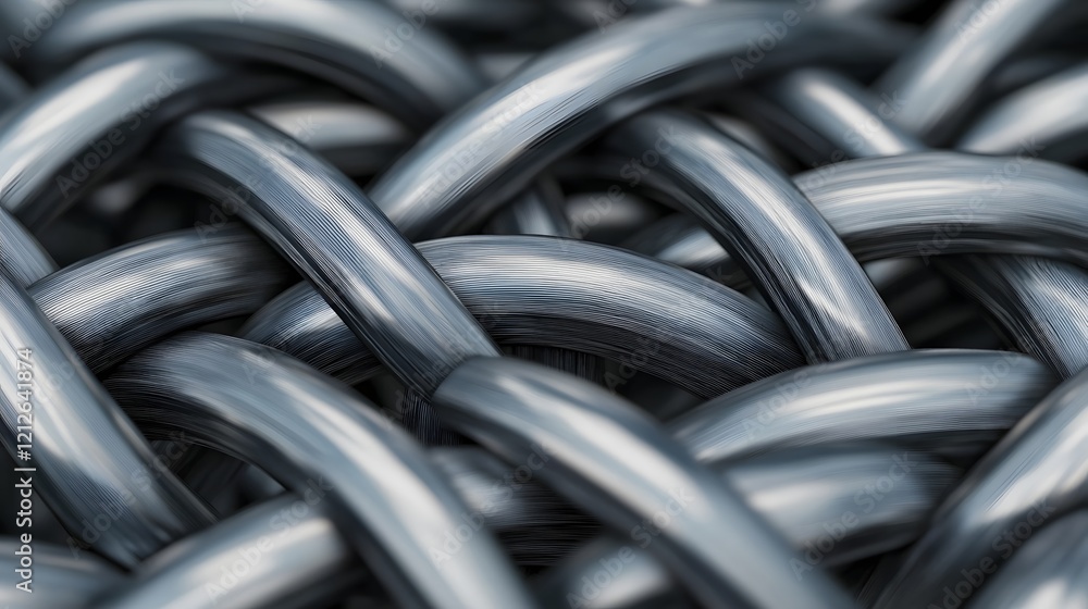 Interwoven Metallic Elements Forming Abstract Industrial Shapes Interwoven Metallic Elements Forming Abstract Industrial Shapes
