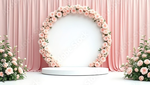 Elegant Floral Circular Archway With White Platform