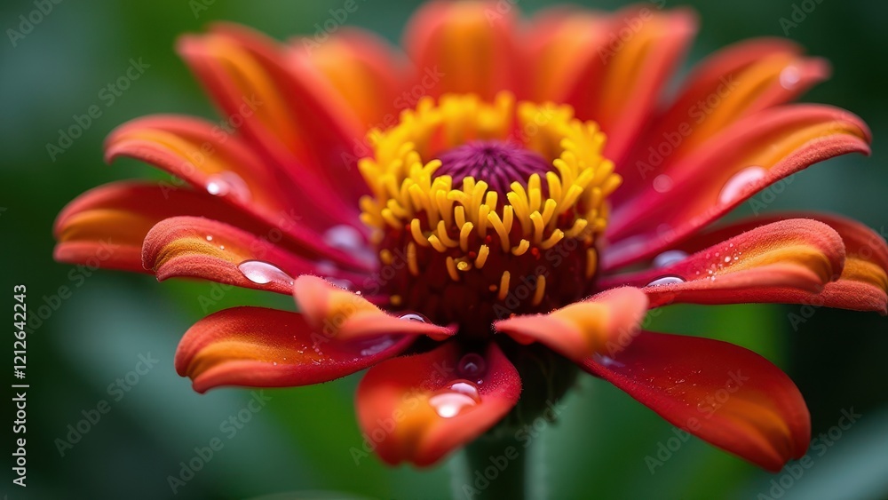 Close-up of an orange zinnia flower with dew drops Close-up of an orange zinnia flower with dew drops