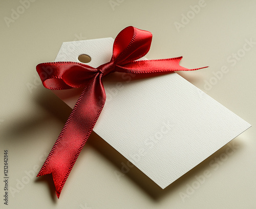 Blank Gift Tag with Red Ribbon Bow photo