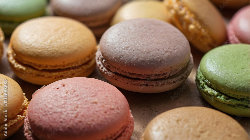Macaroons, Colorful macaroons on wooden table, showcasing variety of sweet and delicious flavors in pink, yellow, green, and white, Tasty Macaroons Isolated on Background Macaroons, Colorful macaroons on wooden table, showcasing variety of sweet and delicious flavors in pink, yellow, green, and white, Tasty Macaroons Isolated on Background