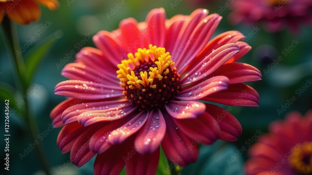 Close-up of an orange zinnia flower with dew drops Close-up of an orange zinnia flower with dew drops