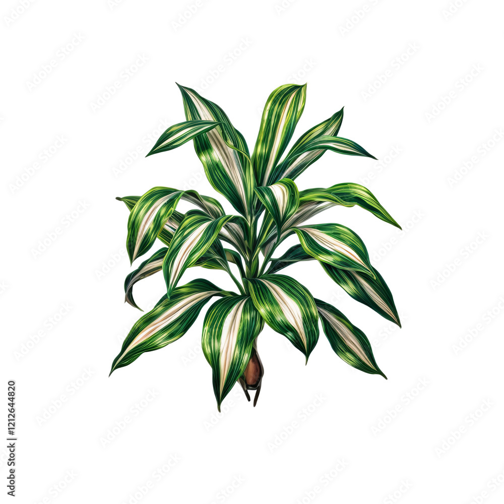Fototapeta premium Exotic Plant Illustration: A detailed, artistic rendering of a vibrant, exotic plant with lush, variegated leaves. The image highlights the plant's unique form and intricate patterns.