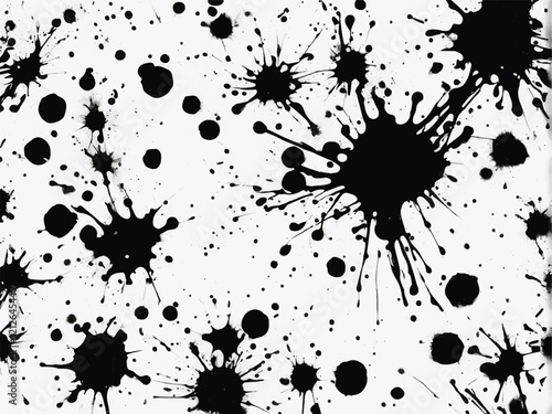 Black and White Ink spatter texture. Black ink splash isolated on white background. Black drop ink splatter. EPS 10. Ink splash texture. Grunge background. Ink splatter. 