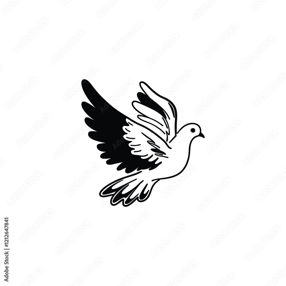 Fototapeta premium Pretty-dove-of-peace-with-flowers vector art illustration
