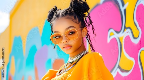 Stylish Black Woman Graffiti Wall Portrait - Vibrant colors