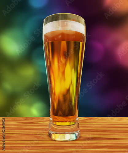 3D Realistic Glass Of Beer With A Colorful Background