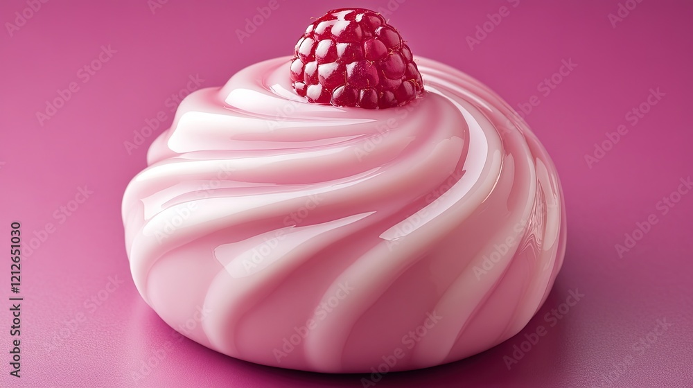 Elegant pink dessert with raspberry topping on vibrant backdrop Elegant pink dessert with raspberry topping on vibrant backdrop