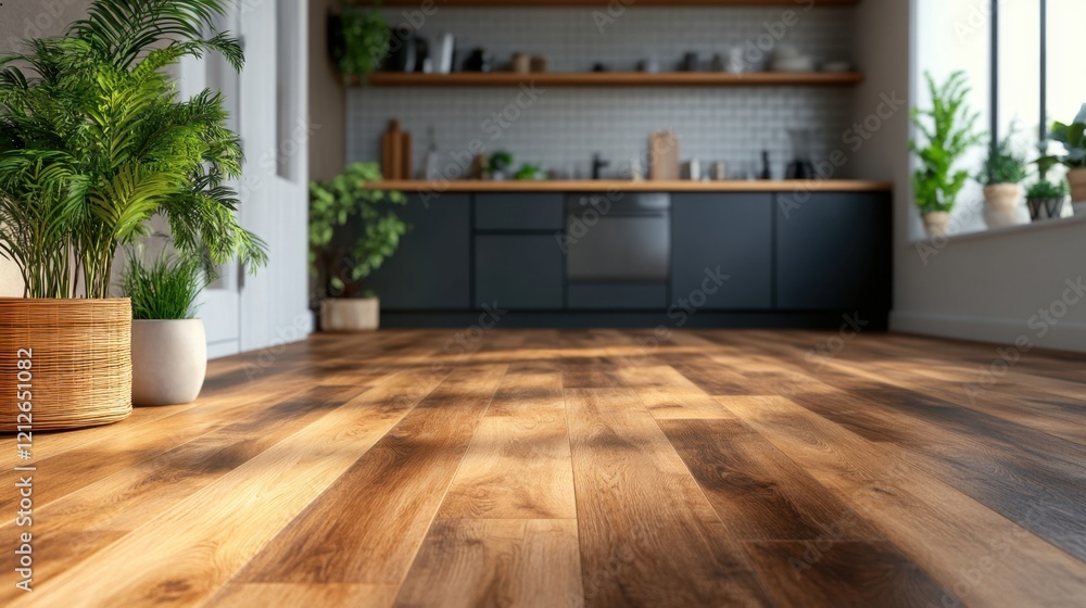 Fototapeta premium Low angle shot, home, luxury vinyl plank flooring, interior design.