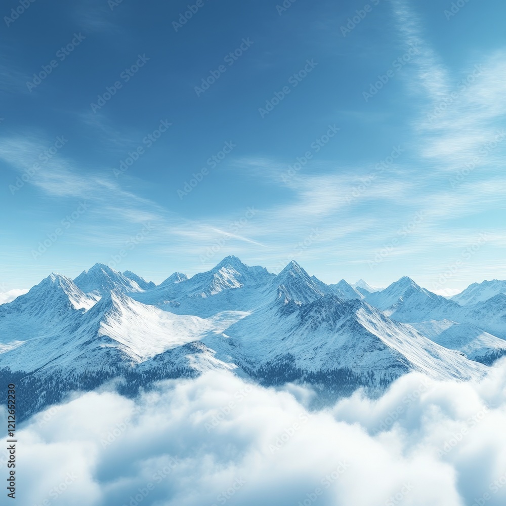 Snowy Mountains Underneath a Clear Sky with Clouds Snowy Mountains Underneath a Clear Sky with Clouds