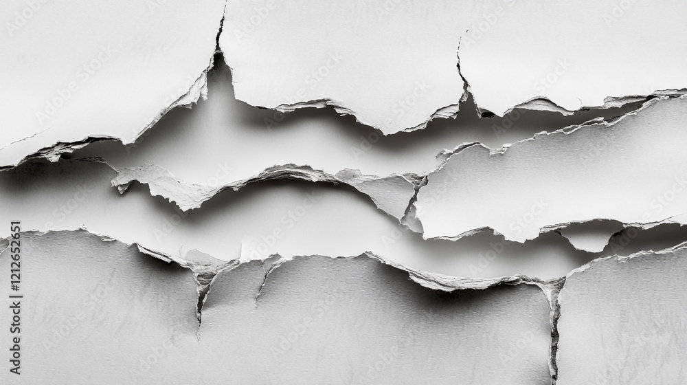 Textured white wall with cracks and peeling layers revealing underlying surface Textured white wall with cracks and peeling layers revealing underlying surface