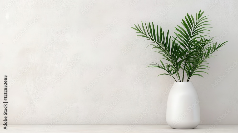 A minimalist scene featuring a green plant in a white vase against a light-colored wall, creating a serene and fresh atmosphere. A minimalist scene featuring a green plant in a white vase against a light-colored wall, creating a serene and fresh atmosphere.