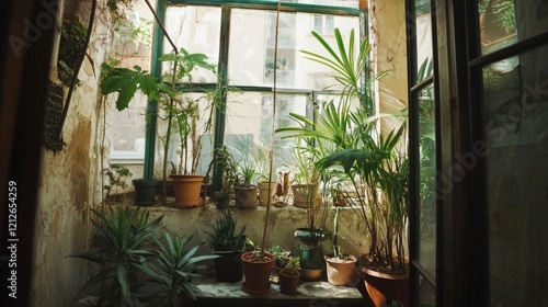 Sunlit Windowsill Indoor Plant Collection Abundance
