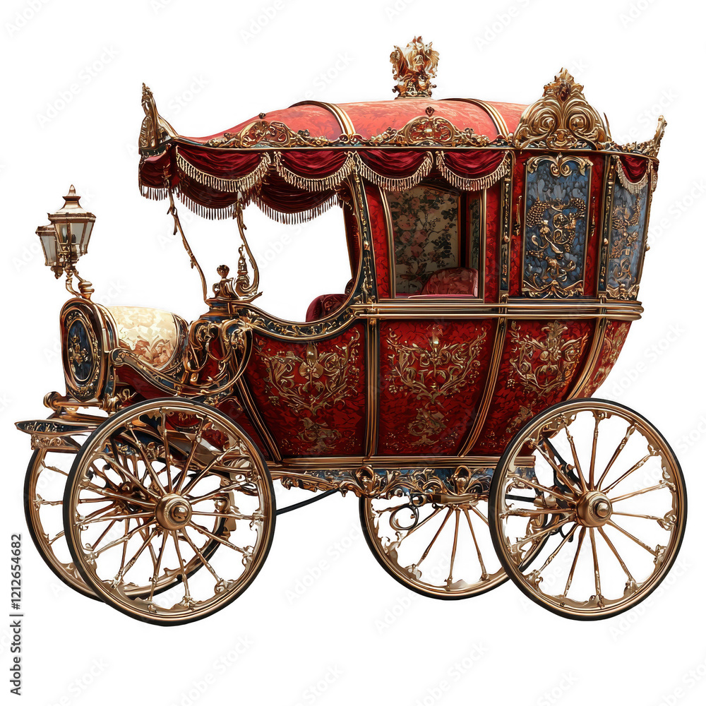 a red and gold carriage with a canopy ,isolated on transparent background. a red and gold carriage with a canopy ,isolated on transparent background.