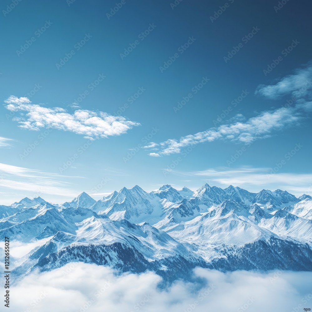 Snowy Mountains Underneath a Clear Sky with Clouds Snowy Mountains Underneath a Clear Sky with Clouds