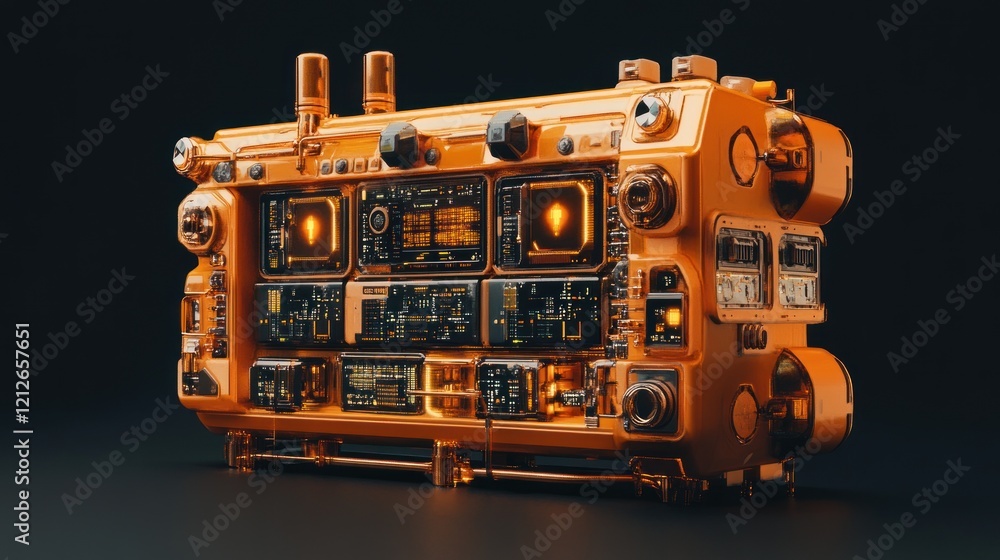 Futuristic Orange Technological Device with Illuminated Panels Futuristic Orange Technological Device with Illuminated Panels