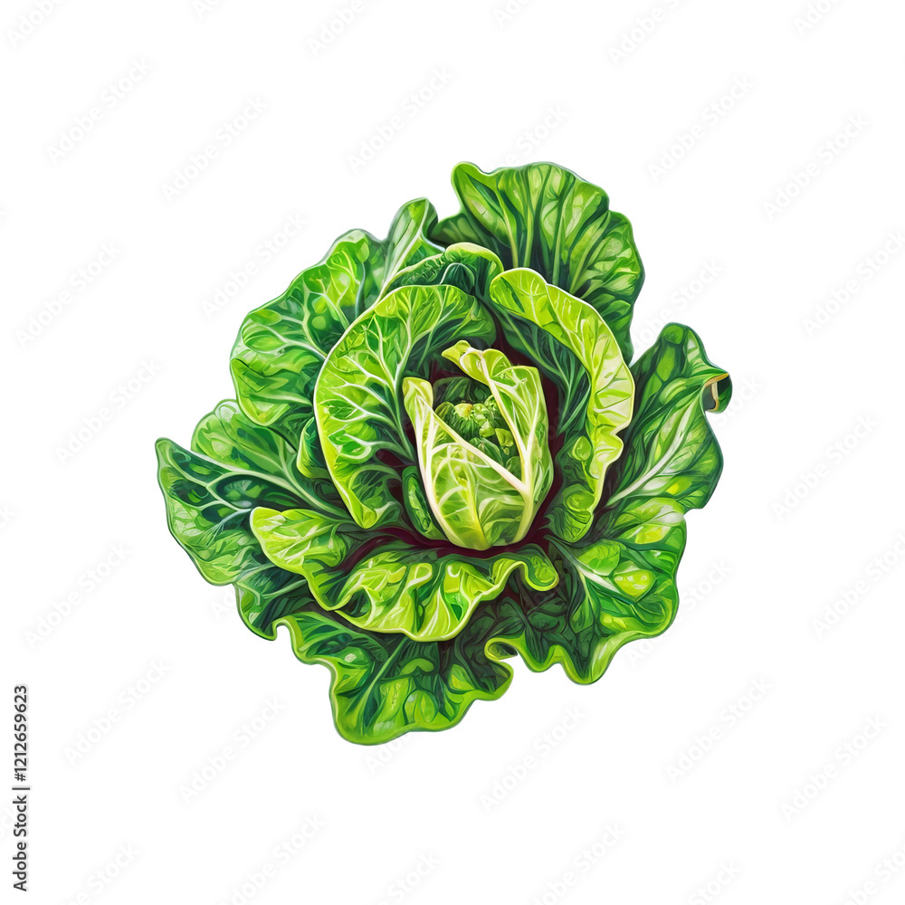 Obraz premium Fresh Cabbage Illustration: A vibrant, detailed illustration showcases a head of fresh cabbage, emphasizing its textured leaves and inviting viewers to experience its natural appeal.