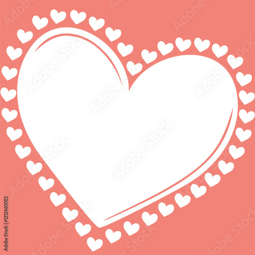 Hearts frame for Valentines Day. Small white hearts around one big heart. Vector illustration for your design isolated on white background.