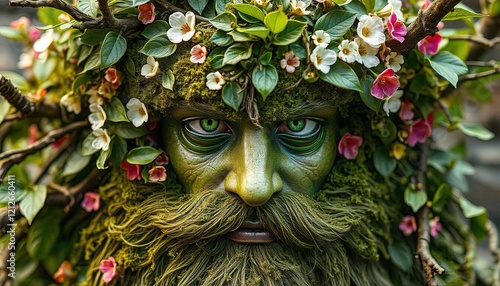 Green Man Nature Spirit Adorned With Blossoms photo