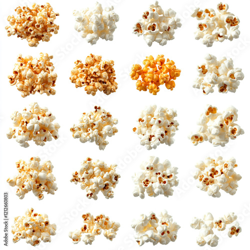 Rich collection of popcorn isolated on white background full depth of feild. photo