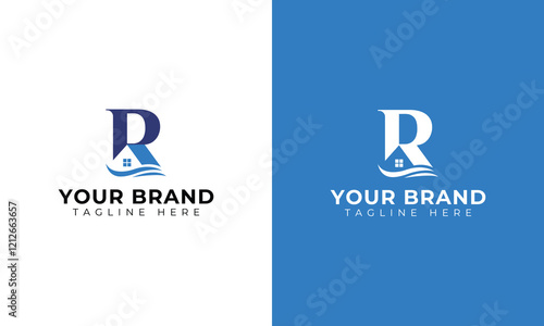 Monogram R home with river logo template