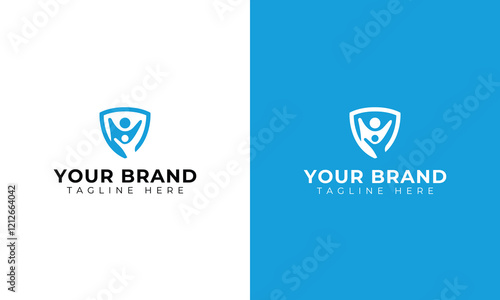 Shield logo and people care design community, family logos