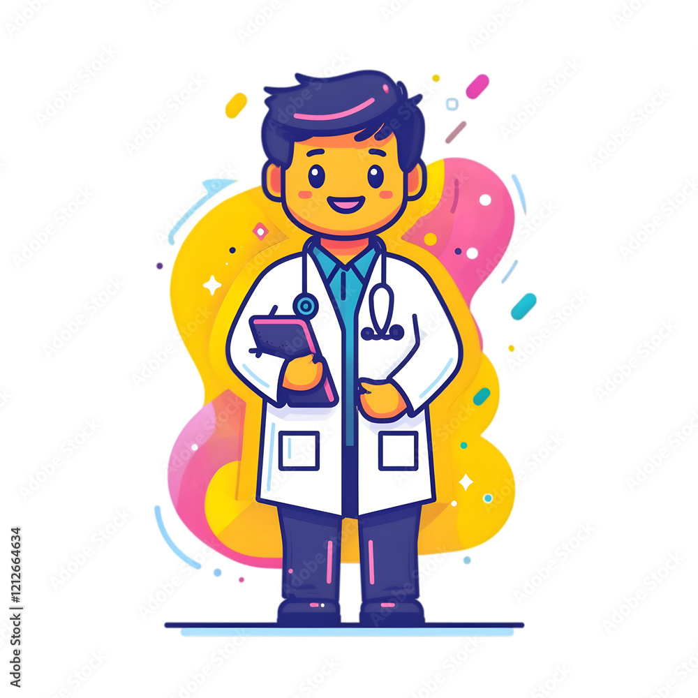 Cheerful Cartoon Doctor Illustration Ready to Help and Provide Medical Care Cheerful Cartoon Doctor Illustration Ready to Help and Provide Medical Care