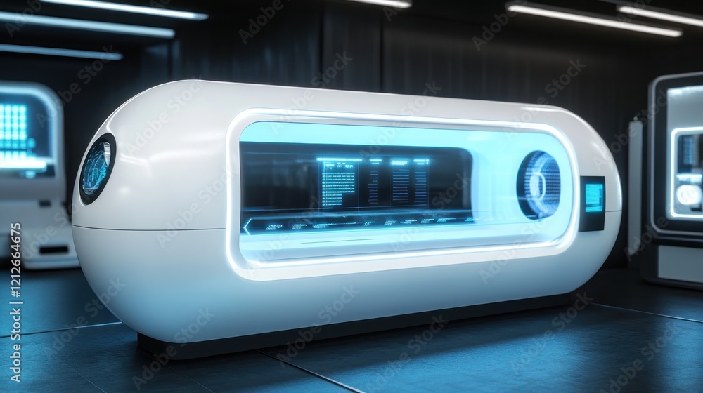 Futuristic Medical Pod With Digital Interface Display Futuristic Medical Pod With Digital Interface Display