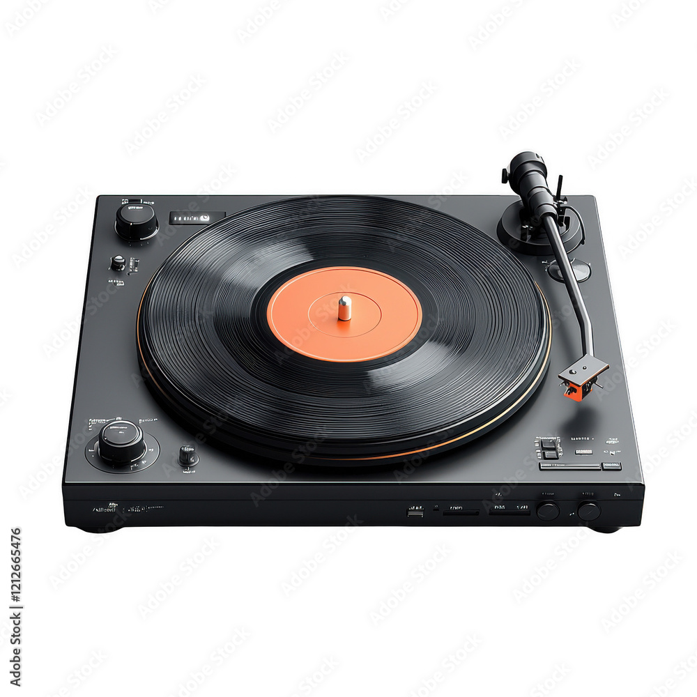 black record player with a record player ,isolated on transparent background. black record player with a record player ,isolated on transparent background.