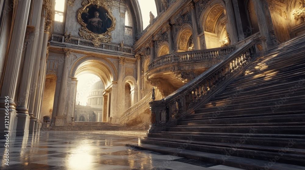 Naklejka premium Grand Palace Staircase Leading To Sunlit Dome