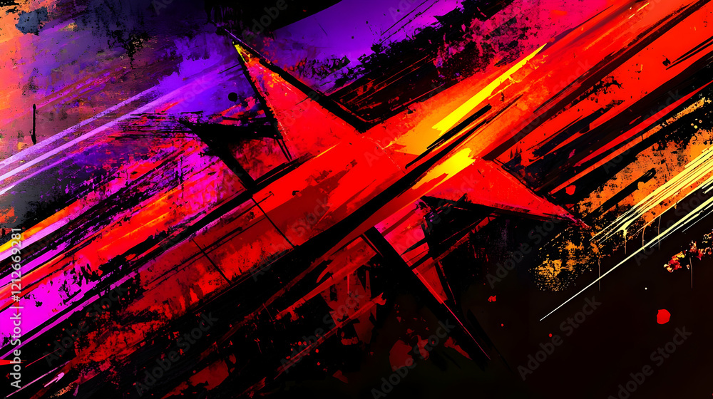 Naklejka premium Red star streaks, abstract background, digital art, game design