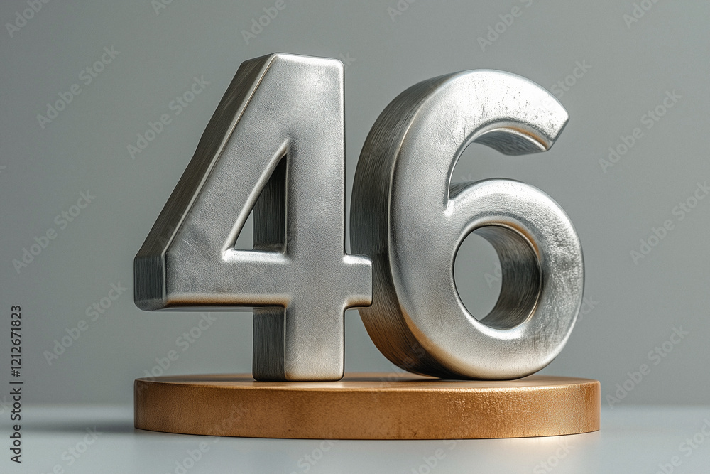Metallic Numerals Forty-Six on Wooden Base Metallic Numerals Forty-Six on Wooden Base
