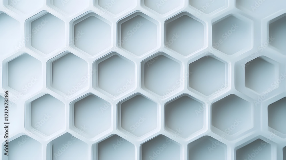 Naklejka premium Futuristic Honeycomb Grid in Soft White Tones,Clean and Minimalistic Backdrop