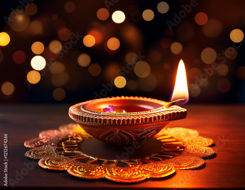 Diwal most important festival of hindu culture know for festivale of light.Earthen diya made in traditional method with clay .Made in India  photo