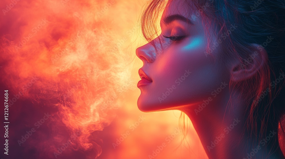 Fototapeta premium Artistic silhouette of a woman with fiery light