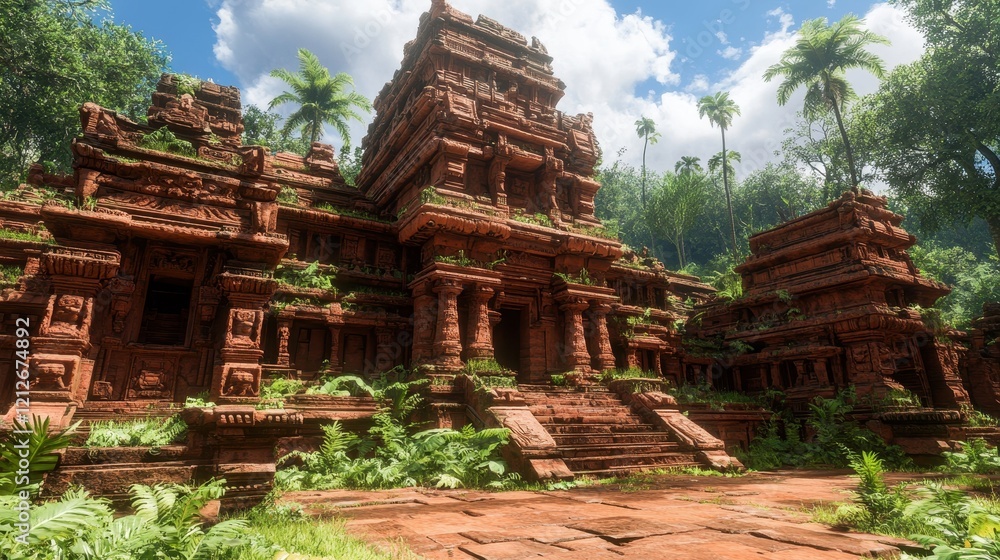 Ancient Stone Temple Overgrown by Lush Jungle Vegetation Ancient Stone Temple Overgrown by Lush Jungle Vegetation