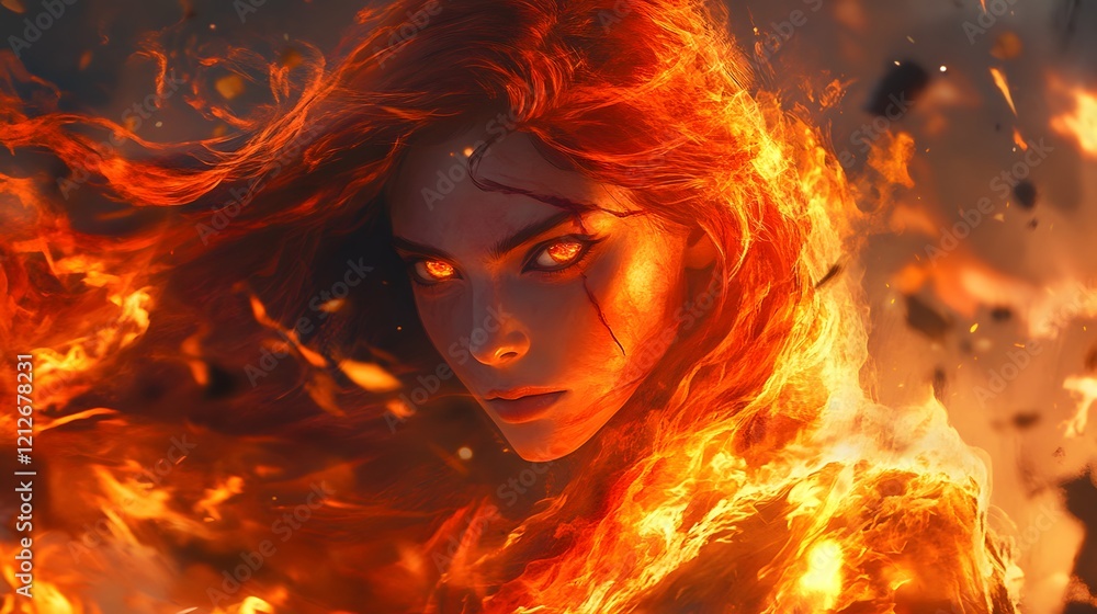 Fiery Woman Embraces Blazing Inferno Surreal Art Fiery Woman Embraces Blazing Inferno Surreal Art