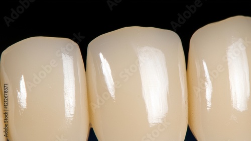 A close-up image of a row of teeth with a glossy finish. photo