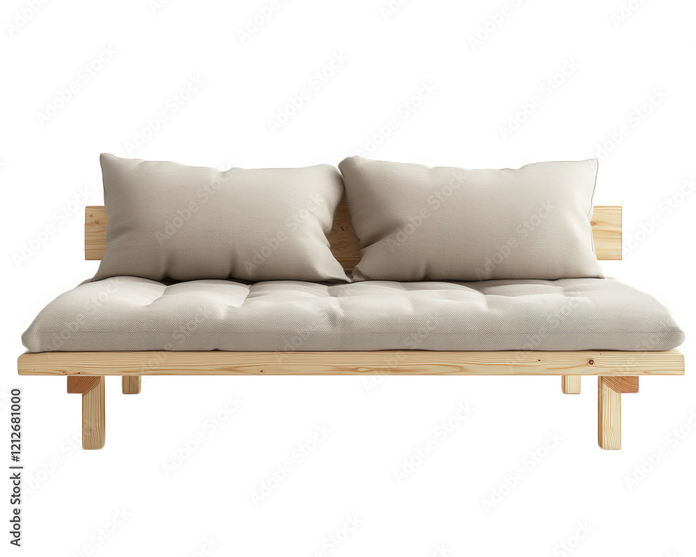 Fototapeta premium modern futon sofa with wooden frame and soft cushions, perfect for any living space. Its minimalist design adds touch of elegance and comfort to your home