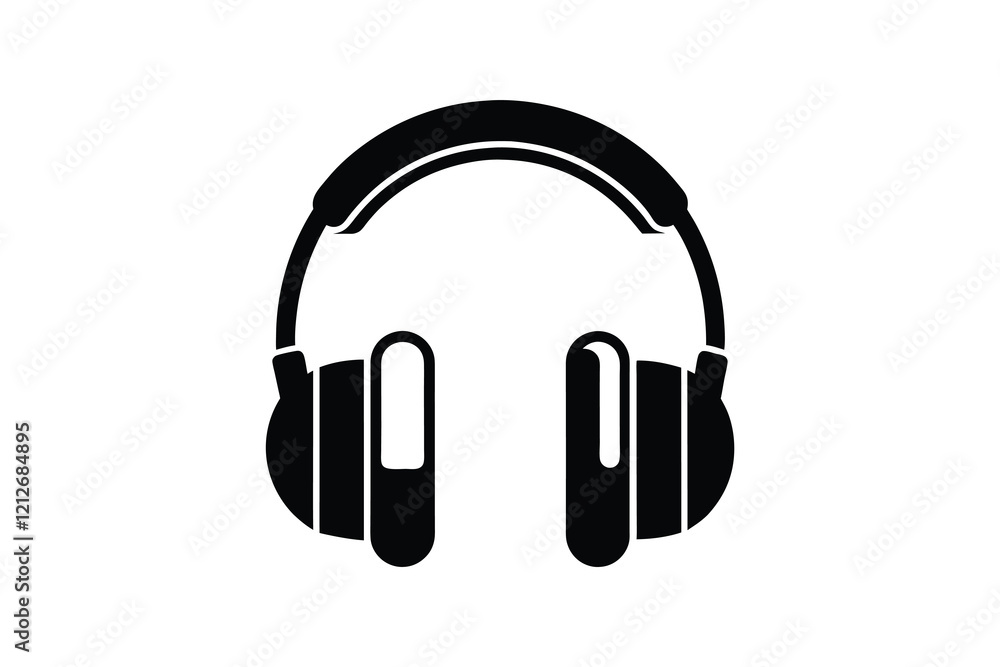 Headphones Silhouette, Headphones icon isolated on white background, audio device Headphones Silhouette, Headphones icon isolated on white background, audio device